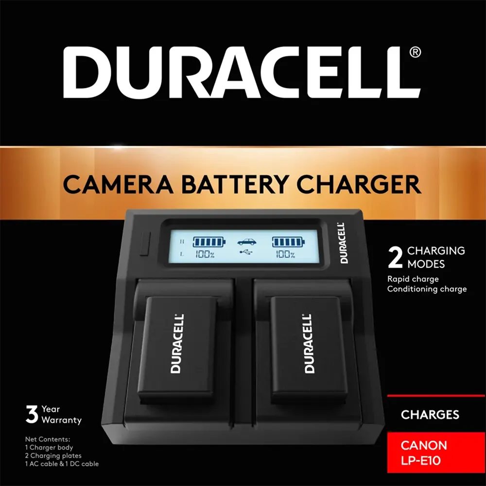 Duracell Dual Charger for Canon LP-E10 Batteries