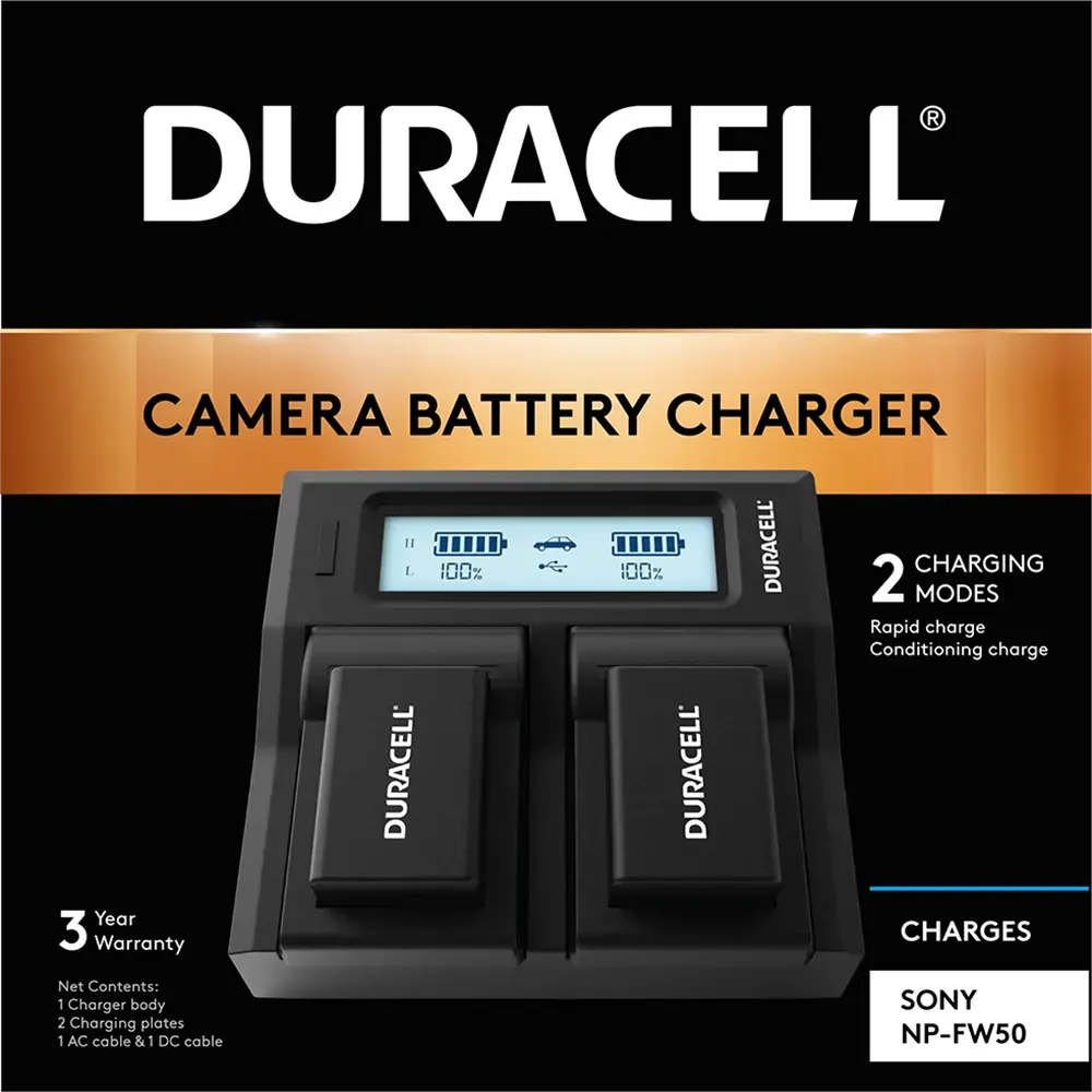 Duracell Dual Charger for Sony NP-FW50 Batteries