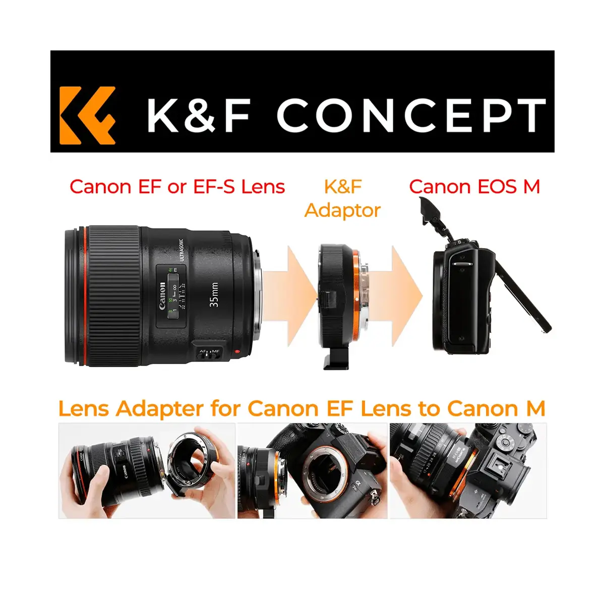 K&F Lens Adapter for Canon EF Lenses to Canon EOS M Cameras