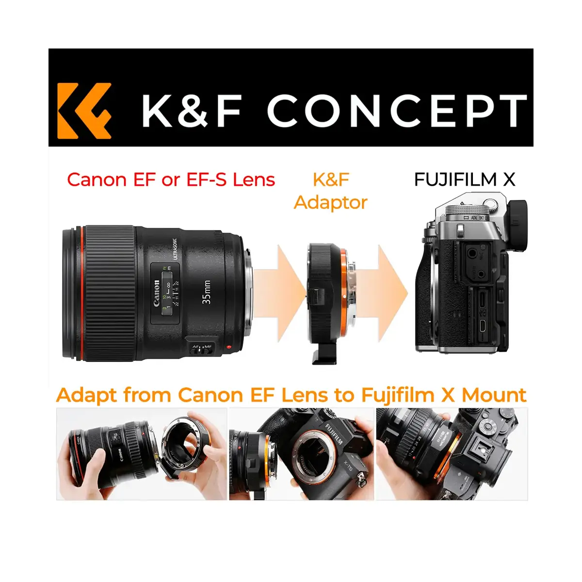 K&F Lens Adapter for Canon EF Lenses to Fujifilm X Mount Cameras