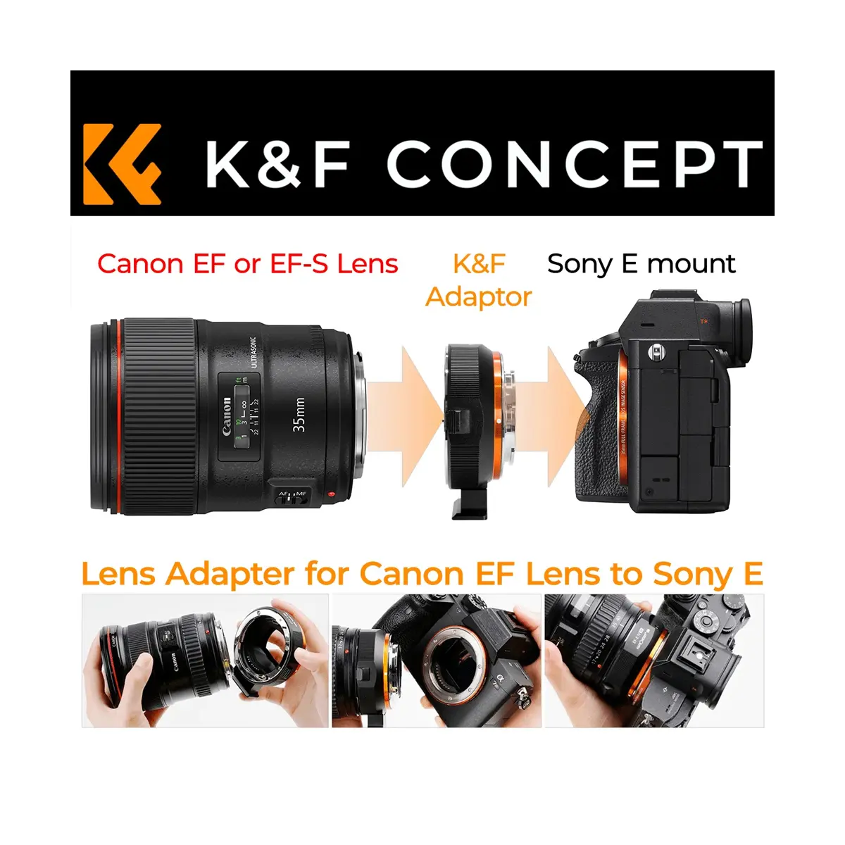 K&F Lens Adapter for Canon EF Lenses to Sony E Mount Cameras