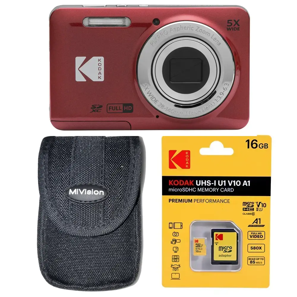 Kodak Pixpro FZ55 Digital Compact Camera Bundle - Red